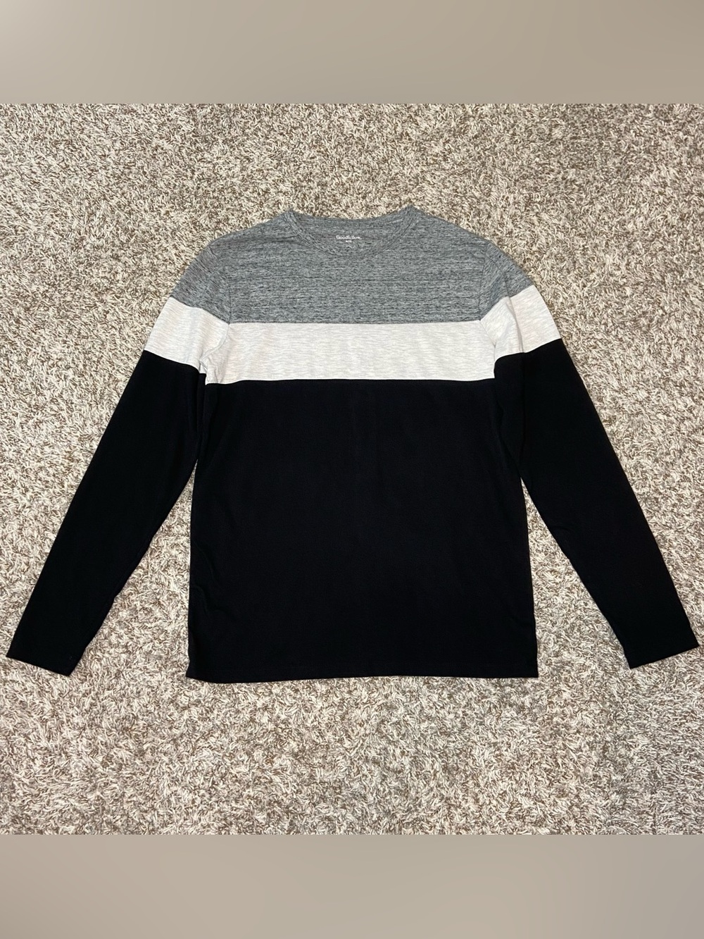 GOODFELLOW Men’s Black Gray White Long Sleeve Casual Shirt Size Medium